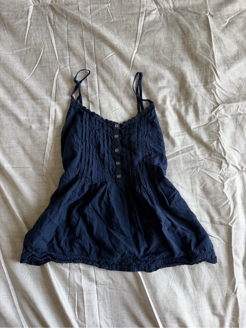 Aeropostale Navy Pintuck Baby Doll Cami Tank Top (L)